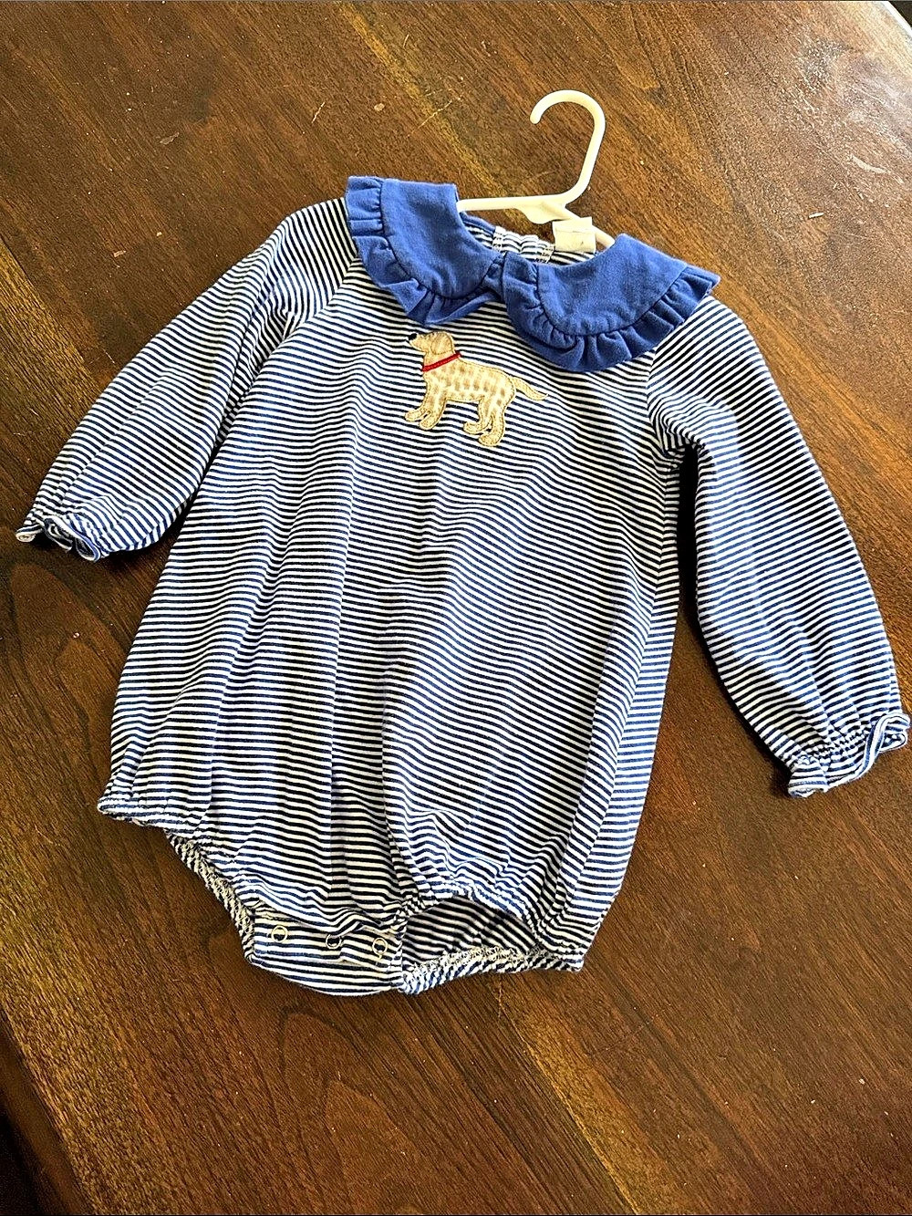 Stitchy Fish Baby Striped Dog Embroidered Romper